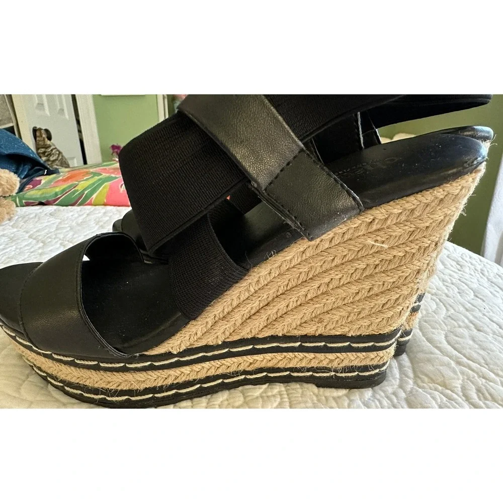Charles by‎ Charles David Black Espadrille Wedge Sandals CC008 Elastic Straps 6M